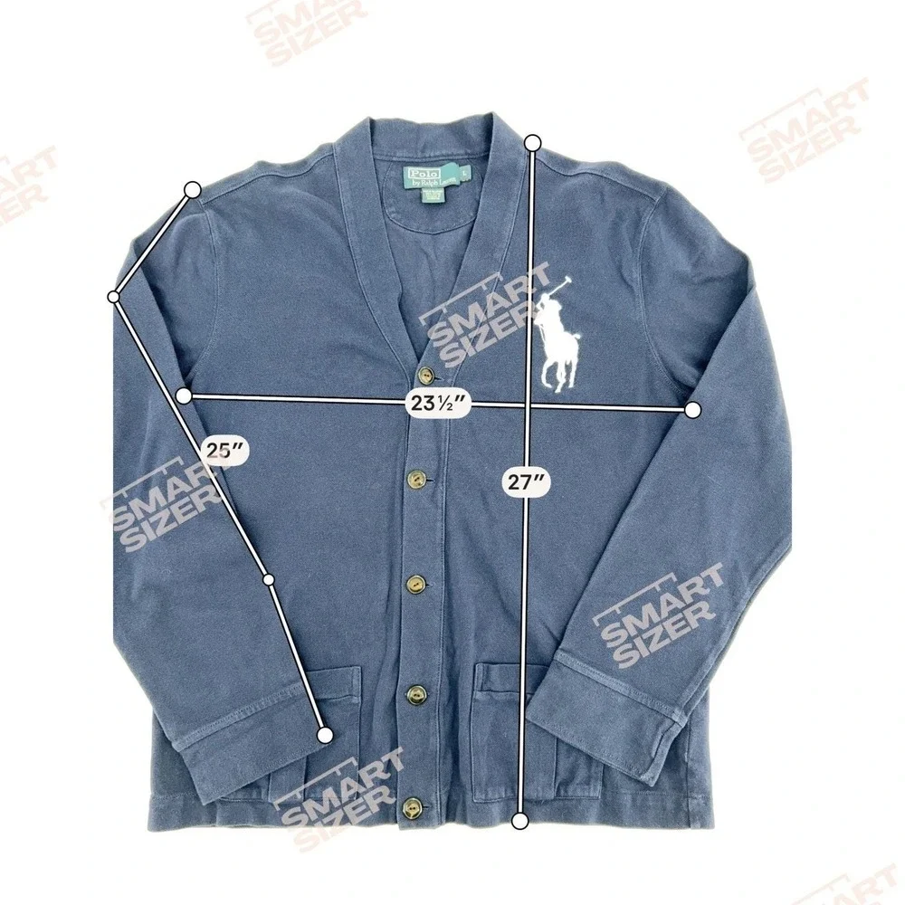 90s Polo Ralph Lauren Mens Large Navy Blue Big Pony Cotton Pique Cardigan Jersey